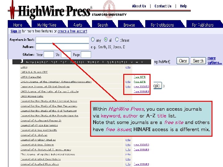 High. Wire Within High. Wire Press, you can access journals via keyword, author or