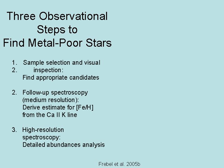 Three Observational Steps to Find Metal-Poor Stars 1. Sample selection and visual 2. inspection: