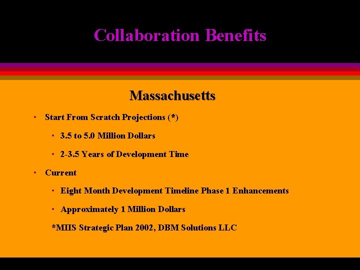 Collaboration Benefits Massachusetts • Start From Scratch Projections (*) • 3. 5 to 5.