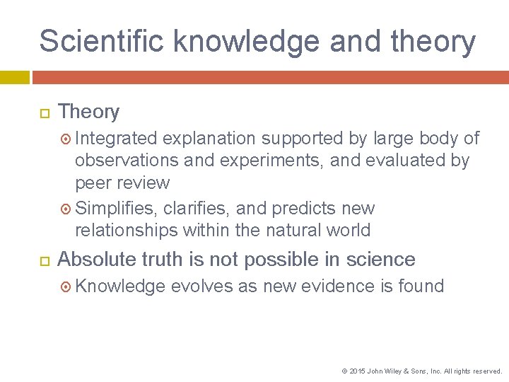 Scientific knowledge and theory Theory Integrated explanation supported by large body of observations and