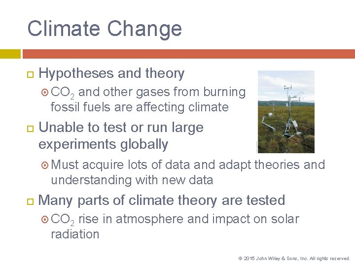 Climate Change Hypotheses and theory CO 2 and other gases from burning fossil fuels