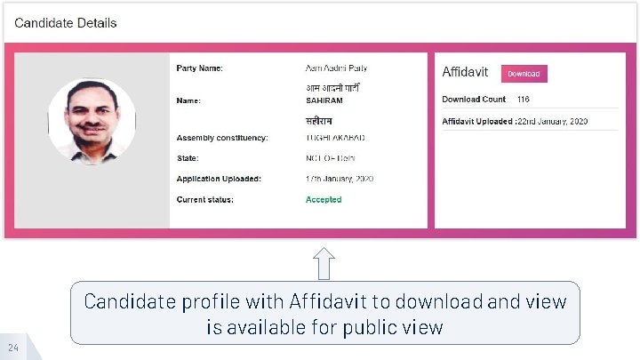 Candidate profile with Affidavit to download and view is available for public view 24