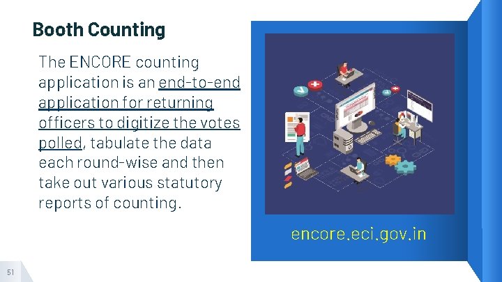 Booth Counting The ENCORE counting application is an end-to-end application for returning officers to