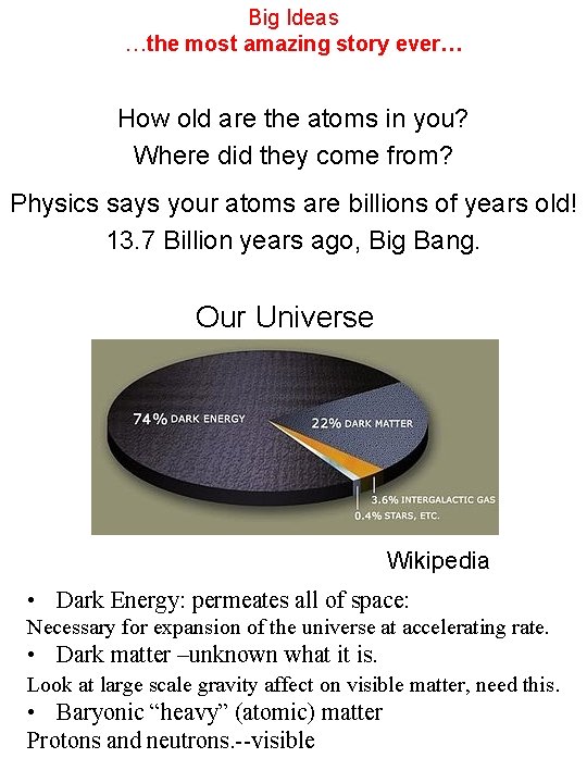 Big Ideas …the most amazing story ever… How old are the atoms in you?