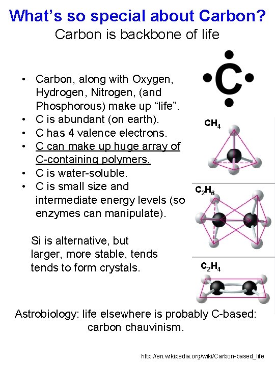 What’s so special about Carbon? Carbon is backbone of life • Carbon, along with