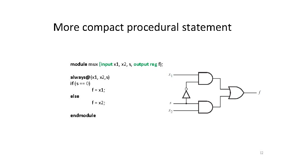 More compact procedural statement module mux (input x 1, x 2, s, output reg