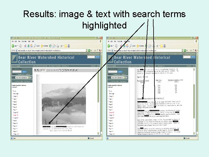 Results: image & text with search terms highlighted 