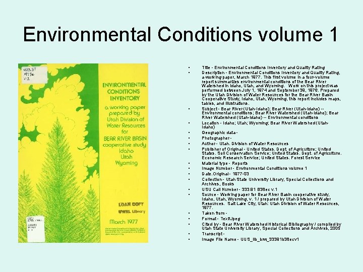 Environmental Conditions volume 1 • • • • • Title - Environmental Conditions Inventory