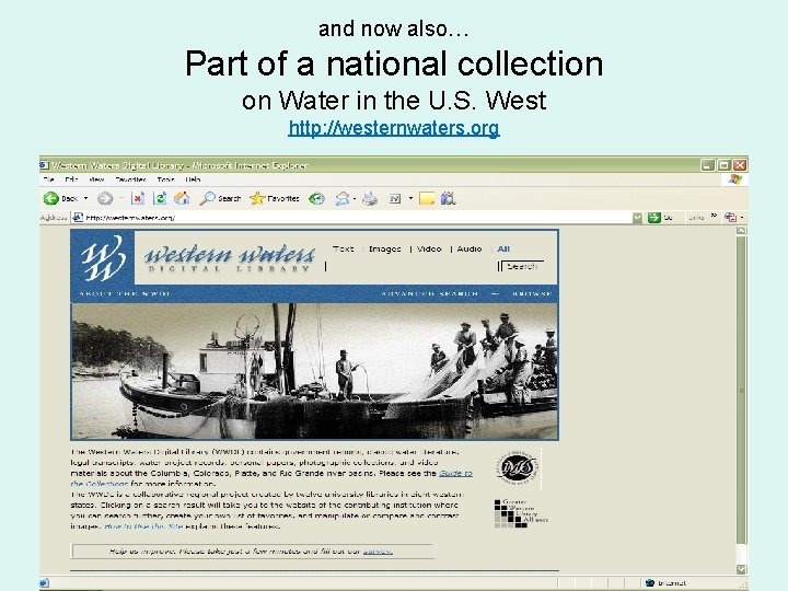 and now also… Part of a national collection on Water in the U. S.