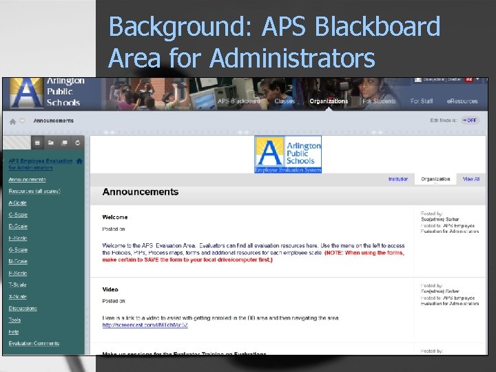Background: APS Blackboard Area for Administrators 