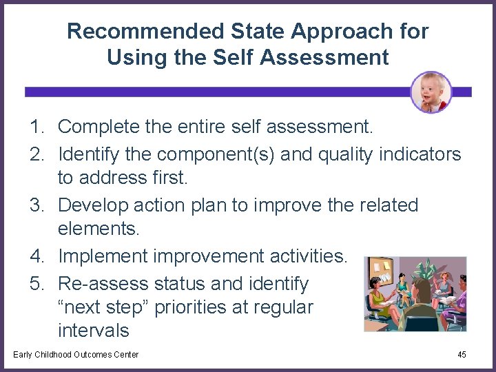 Recommended State Approach for Using the Self Assessment 1. Complete the entire self assessment.