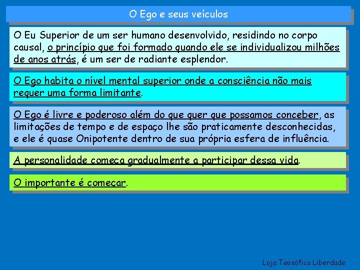 O Ego e seus veículos O Eu Superior de um ser humano desenvolvido, residindo