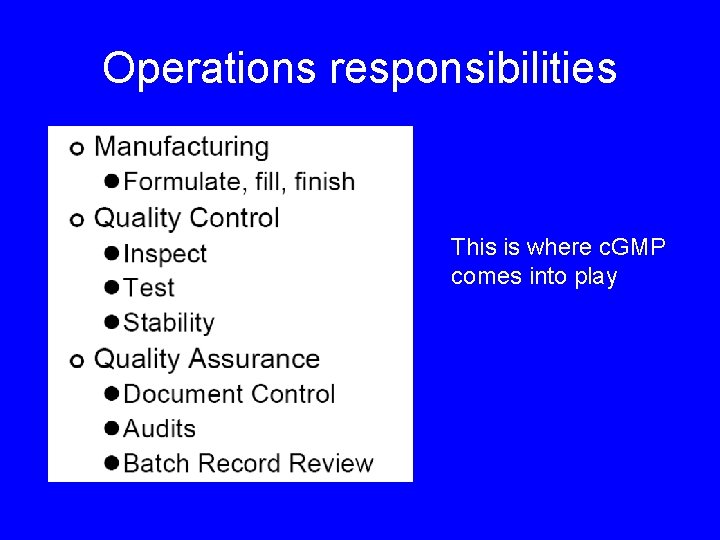 Operations responsibilities This is where c. GMP comes into play 