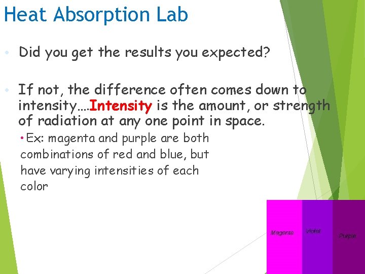 Heat Absorption Lab • Did you get the results you expected? • If not,
