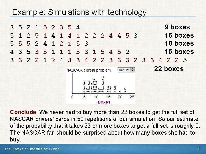 Example: Simulations with technology 3 5 5 4 3 5 1 5 3 3
