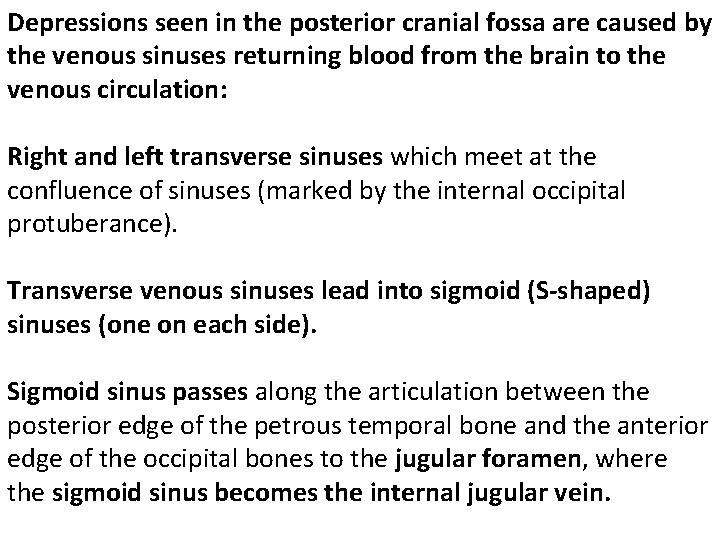 Depressions seen in the posterior cranial fossa are caused by the venous sinuses returning