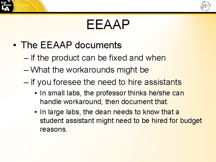 EEAAP • The EEAAP documents – If the product can be fixed and when
