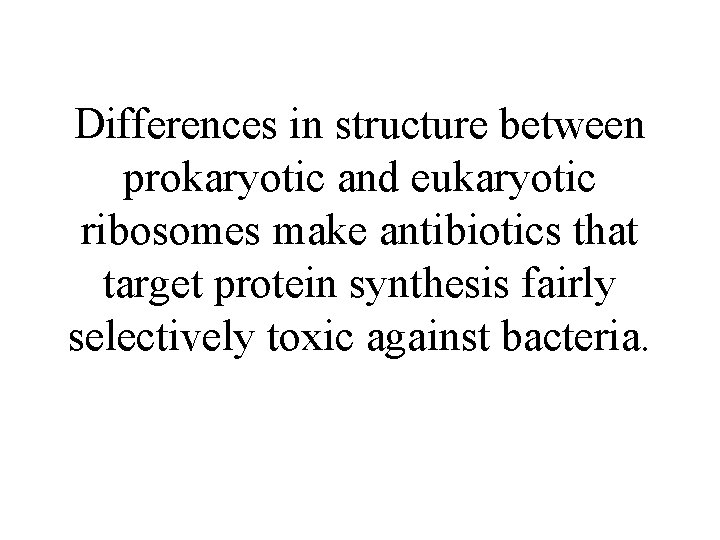 Differences in structure between prokaryotic and eukaryotic ribosomes make antibiotics that target protein synthesis