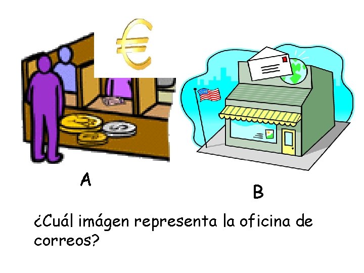 A B ¿Cuál imágen representa la oficina de correos? 