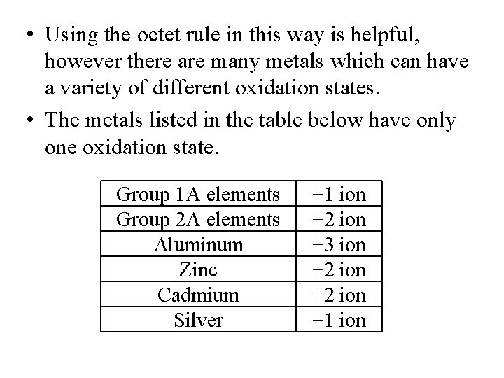  • Using the octet rule in this way is helpful, however there are