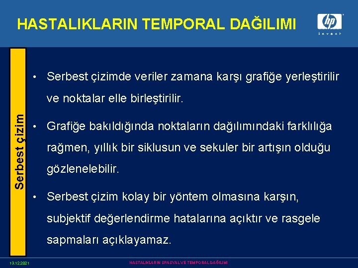 HASTALIKLARIN TEMPORAL DAĞILIMI • Serbest çizimde veriler zamana karşı grafiğe yerleştirilir Serbest çizim ve