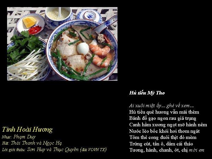 Hủ tiếu Mỹ Tho Tình Hoài Hương Nhạc: Phạm Duy Hát: Thái Thanh và