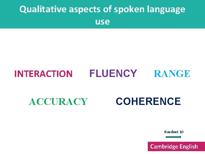 Qualitative aspects of spoken language use INTERACTION ACCURACY FLUENCY RANGE COHERENCE Handout 10 