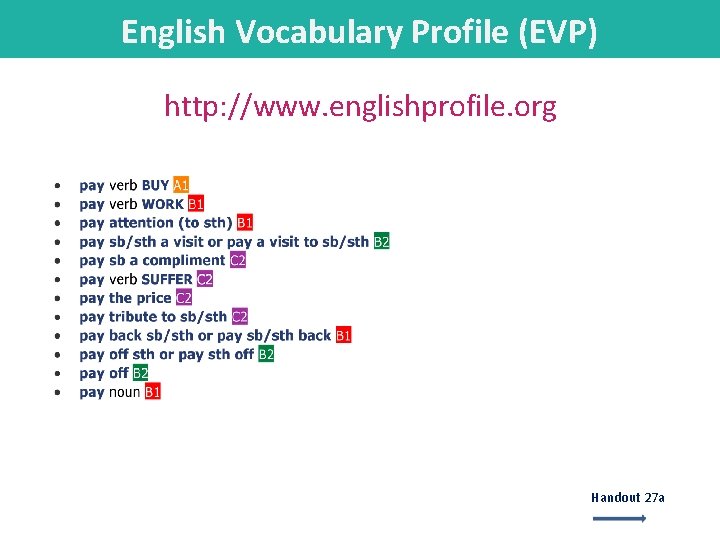 English Vocabulary Profile (EVP) http: //www. englishprofile. org Handout 27 a 
