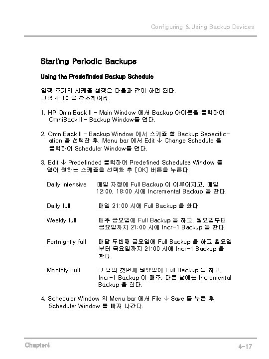 Configuring & Using Backup Devices Starting Periodic Backups Using the Predefinded Backup Schedule 일정