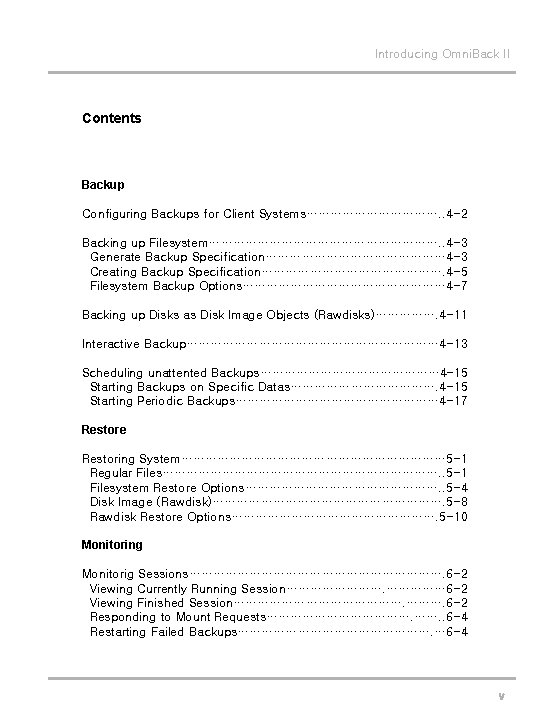 Introducing Omni. Back II Contents Backup Configuring Backups for Client Systems………………. . 4 -2