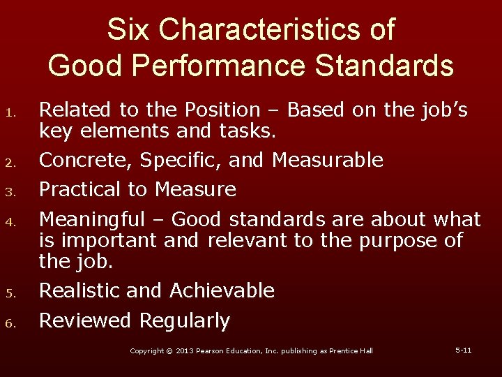Six Characteristics of Good Performance Standards 1. 2. Related to the Position – Based