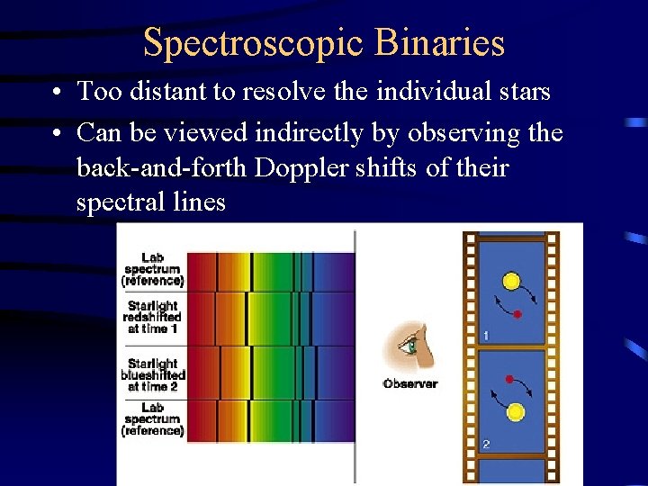 Spectroscopic Binaries • Too distant to resolve the individual stars • Can be viewed