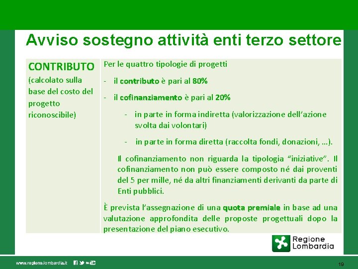 Avviso sostegno attività enti terzo settore CONTRIBUTO Per le quattro tipologie di progetti (calcolato