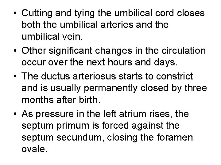  • Cutting and tying the umbilical cord closes both the umbilical arteries and