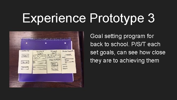 Experience Prototype 3 Goal setting program for back to school. P/S/T each set goals,