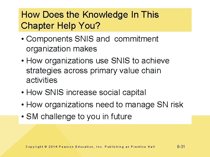 How Does the Knowledge In This Chapter Help You? • Components SNIS and commitment