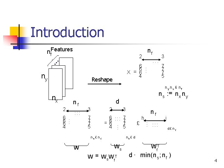 Introduction nf. Features nf 2 ny 6. . 6 X = 6. 4 Reshape