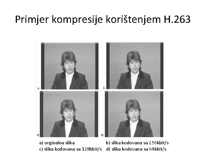 Primjer kompresije korištenjem H. 263 a) orginalna slika b) slika kodovana sa 256 kbit/s