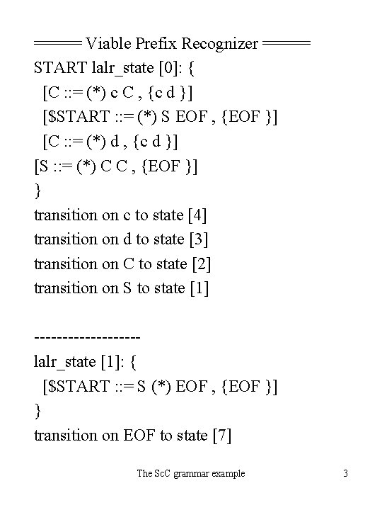 ===== Viable Prefix Recognizer ===== START lalr_state [0]: { [C : : = (*)