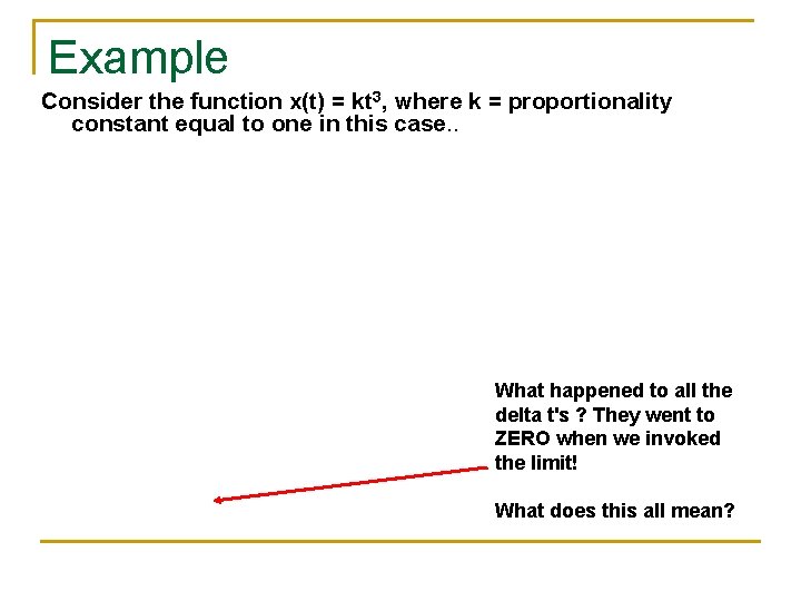 Example Consider the function x(t) = kt 3, where k = proportionality constant equal