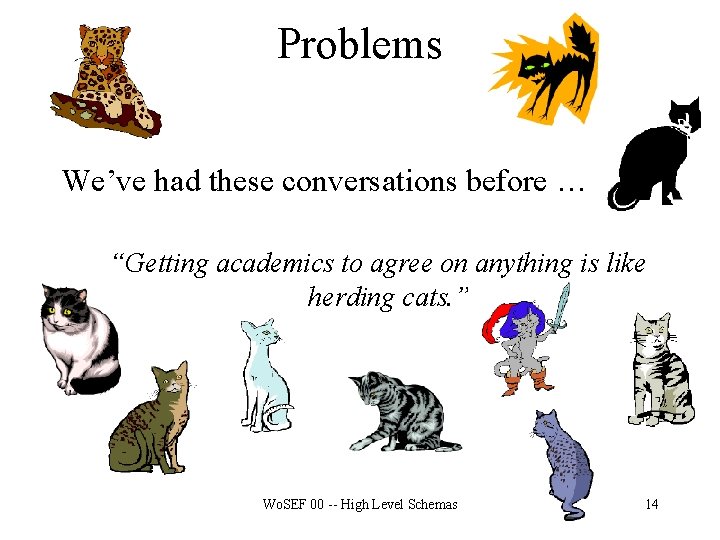 Problems We’ve had these conversations before … “Getting academics to agree on anything is