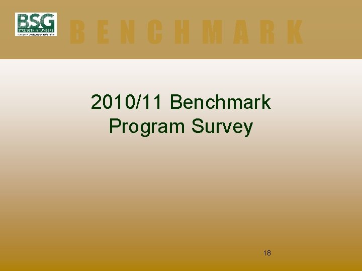 BENCHMARK 2010/11 Benchmark Program Survey 18 