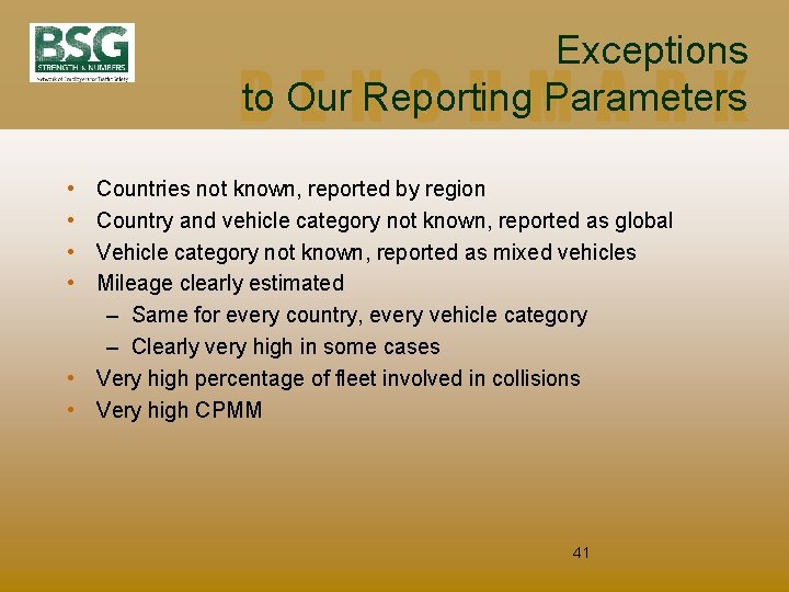 Exceptions to Our Reporting Parameters BENCHMARK • • Countries not known, reported by region