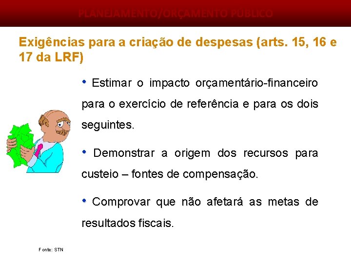 PLANEJAMENTO/ORÇAMENTO PÚBLICO Exigências para a criação de despesas (arts. 15, 16 e 17 da