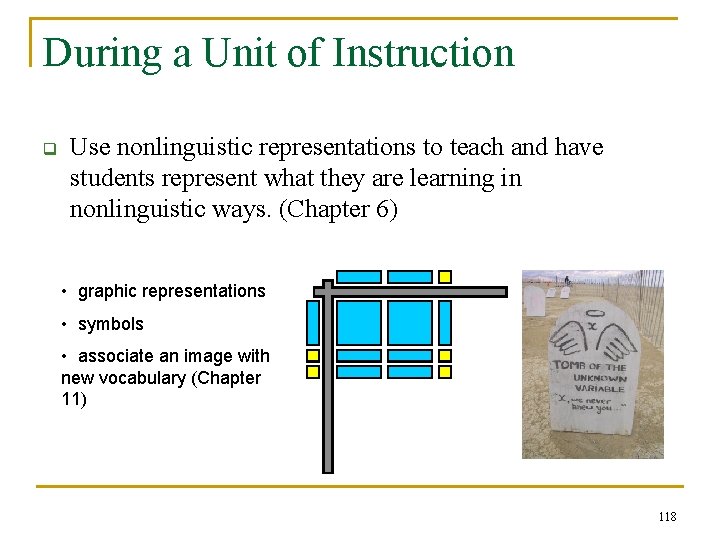 During a Unit of Instruction q Use nonlinguistic representations to teach and have students