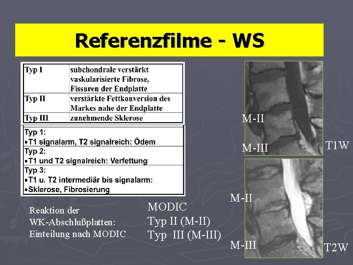 Referenzfilme - WS M-III Reaktion der WK-Abschlußplatten: Einteilung nach MODIC Typ II (M-II) Typ