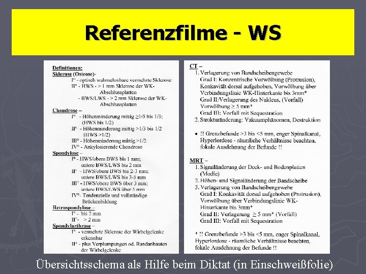 Referenzfilme - WS Übersichtsschema als Hilfe beim Diktat (in Einschweißfolie) 