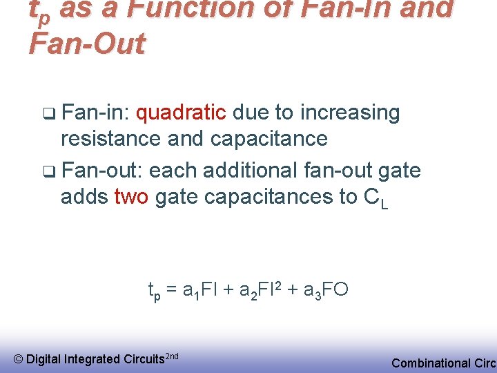 tp as a Function of Fan-In and Fan-Out q Fan-in: quadratic due to increasing