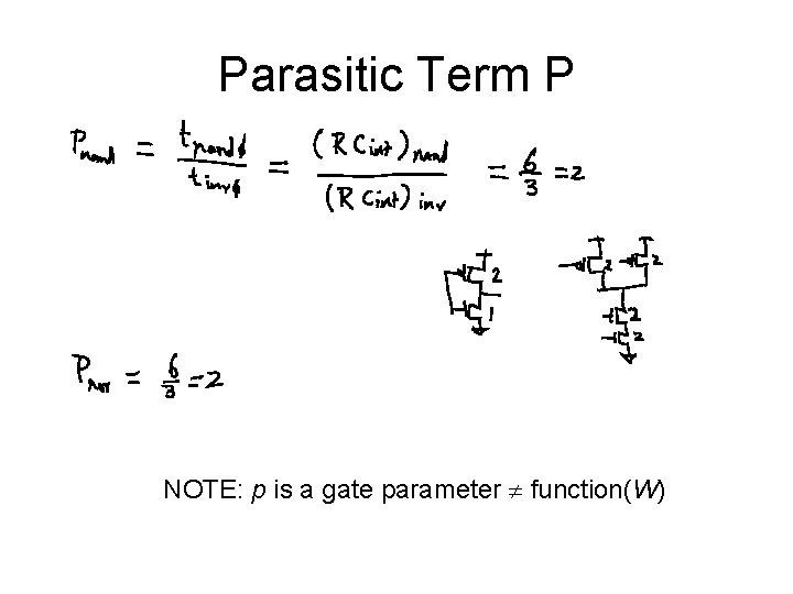 Parasitic Term P NOTE: p is a gate parameter function(W) 