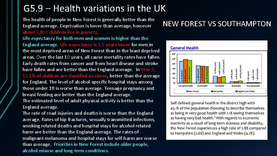 G 5. 9 – Health variations in the UK The health of people in